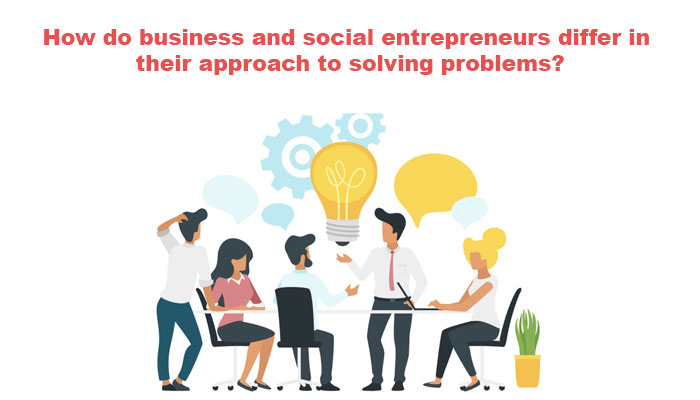 How do business and social entrepreneurs differ in their approach to solving problems?